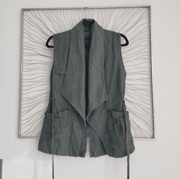 Sanctuary Olive Green Linen Blend Day Trip Open Drape Front Vest/Jacket Small - Picture 2 of 10